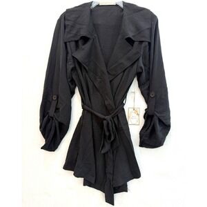 NWT Fair Haven Size Medium Boutique Black Belted Wrap Front Blouse